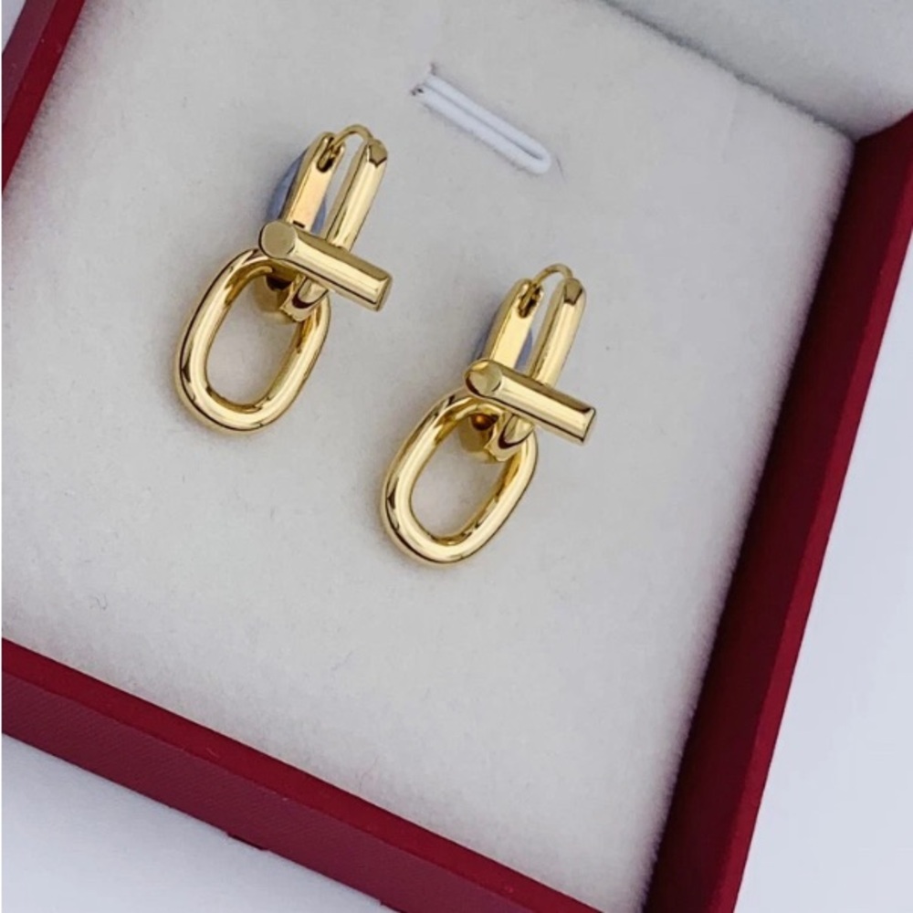 18k Solid Gold Link Rivet Dangle Earrings Detacha… - image 8